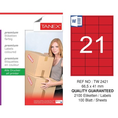 Tanex TW-2421 66,5x41mm Kırmızı Pastel Laser Etiket 100 Lü Tanex TW-2421 66,5x41mm Kırmızı Pastel Laser Etiket 100 Lü