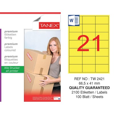 Tanex TW-2421 66,5x41mm Sarı Pastel Laser Etiket 100 Lü Paket Tanex TW-2421 66,5x41mm Sarı Pastel Laser Etiket 100 Lü Paket