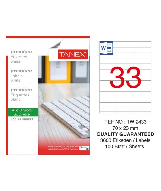 Tanex Tw-2433 Laser Etiket  70 x 23 mm 