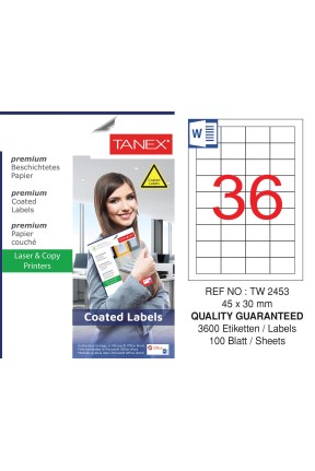 Tanex TW-2453 45x30mm Kuşe Lazer Etiket 100 Lü Paket