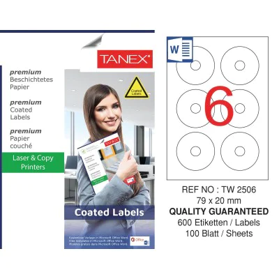 Tanex TW-2506 79x20mm Kuşe Lazer Etiket 100 Lü Paket Tanex TW-2506 79x20mm Kuşe Lazer Etiket 100 Lü Paket