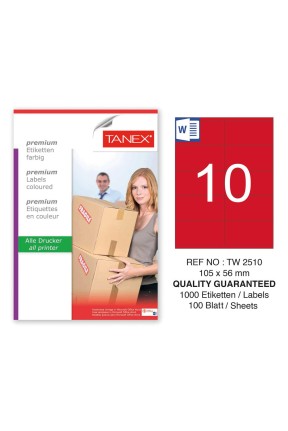 Tanex TW-2510 105x56mm Kırmızı Pastel Laser Etiket 100 Lü Tanex TW-2510 105x56mm Kırmızı Pastel Laser Etiket 100 Lü