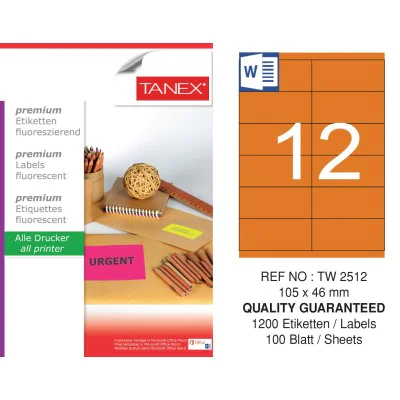 Tanex Tw-2512 105x46 mm Flo Turuncu Laser Etiket