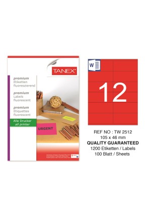 Tanex TW-2512 105x46 mm Kırmızı Floresan Laser Etiket 100 Lü 