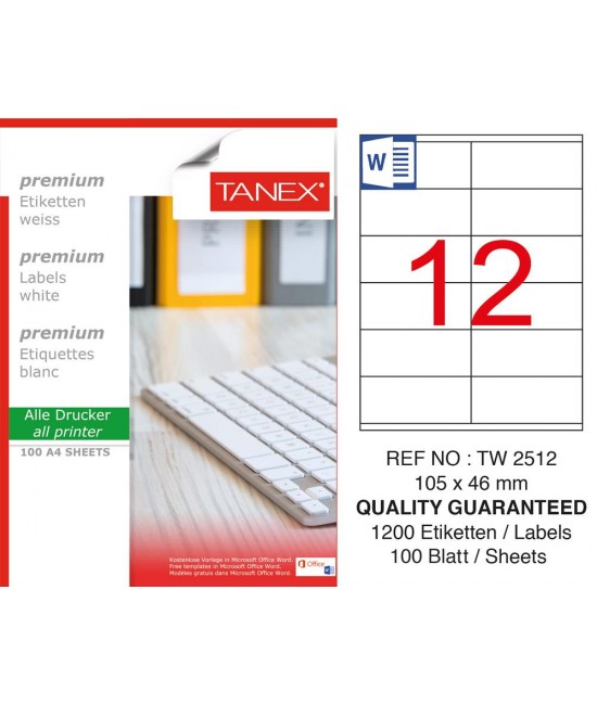 Tanex TW-2512 Laser Label 100 Pcs Pack