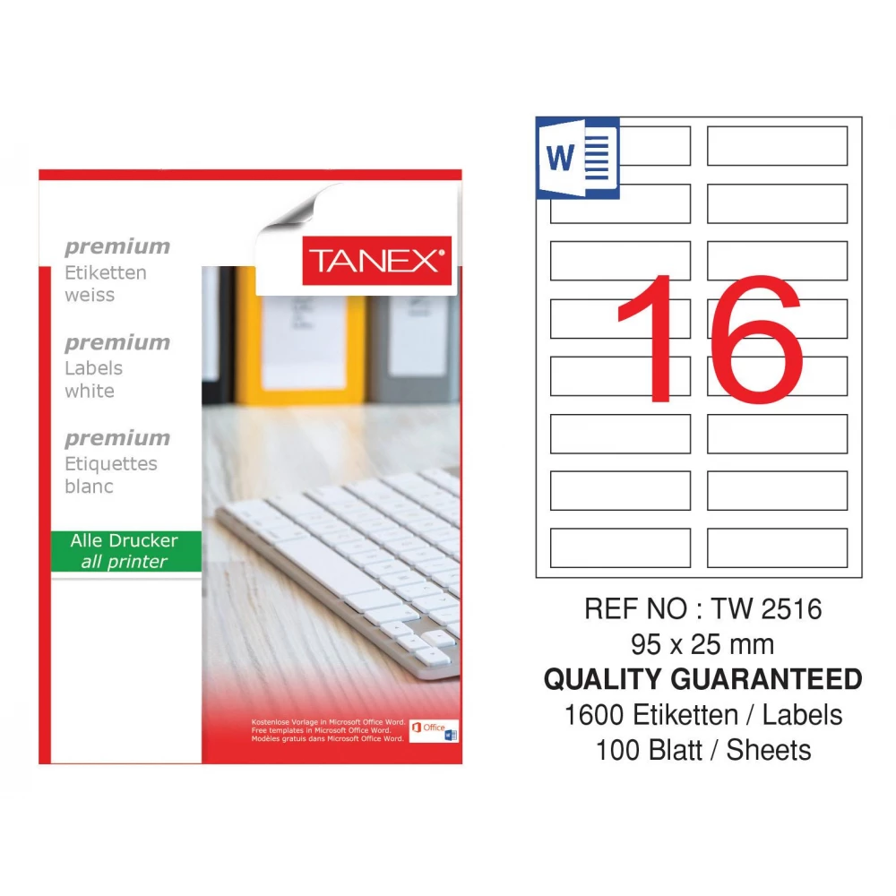 Tanex TW-2516 95x25 mm Beyaz Laser Etiket