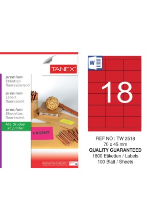 Tanex TW-2518 70x45 mm Kırmızı Floresan Laser Etiket 100 Lü 