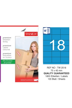 Tanex TW-2518 70x45mm Mavi Pastel Laser Etiket 100 Lü Tanex TW-2518 70x45mm Mavi Pastel Laser Etiket 100 Lü