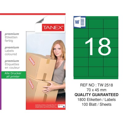 Tanex TW-2518 70x45mm Yeşil Pastel Laser Etiket 100 Lü Tanex TW-2518 70x45mm Yeşil Pastel Laser Etiket 100 Lü