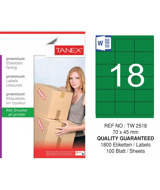 Tanex TW-2518 70x45mm Yeşil Pastel Laser Etiket 100 Lü