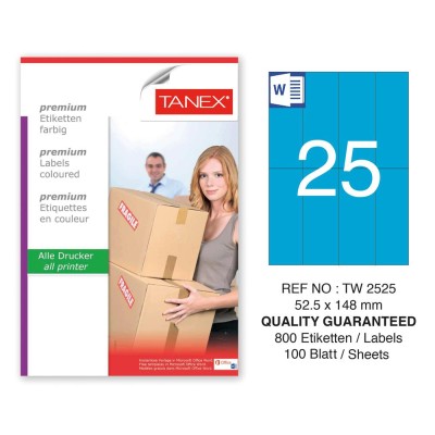 Tanex TW-2525 52,5x148,5mm Mavi Pastel Laser Etiket 100 Lü Tanex TW-2525 52,5x148,5mm Mavi Pastel Laser Etiket 100 Lü