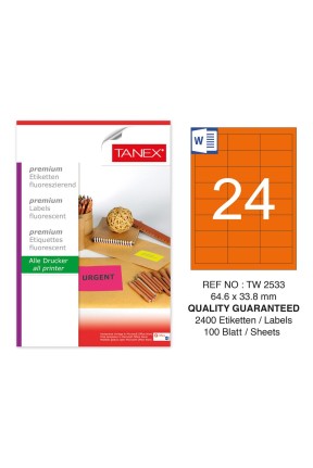 Tanex TW-2533 46,6x33,8mm Turuncu Floresan Laser Etiket 100 Lü