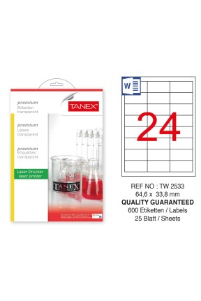 Tanex TW-2533 64.6x33.8mm Şeffaf Laser Etiket 600 Lü
