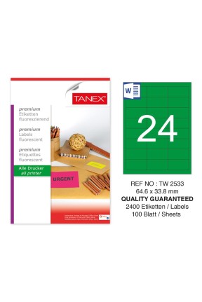 Tanex Tw-2533 64,6x33,8mm Yeşil Floresan Laser Etiket 100 Lü 