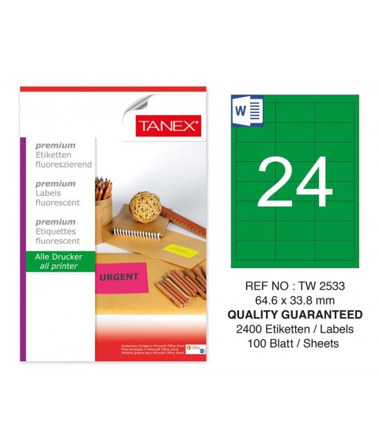 Tanex Tw-2533 64.6x33.8mm Green Fluorescent Laser Label 100 Pcs