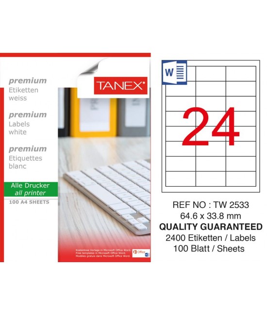 Tanex TW-2533 Laser Label Pack of 100