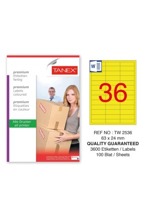 Tanex TW-2536 63x24mm Sarı Pastel Laser Etiket 100 Lü Paket Tanex TW-2536 63x24mm Sarı Pastel Laser Etiket 100 Lü Paket