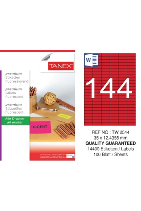Tanex TW-2544 35x12,4355 mm Kırmızı Floresan Laser Etiket 100 Lü 
