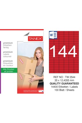 Tanex TW-2544 35x12,4355mm Kırmızı Pastel Laser Etiket 100 Lü Tanex TW-2544 35x12,4355mm Kırmızı Pastel Laser Etiket 100 Lü