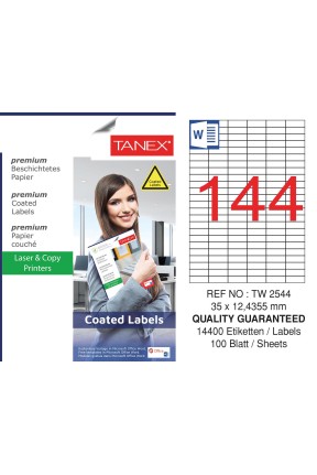 Tanex TW-2544 35x12.4355mm Kuşe Lazer Etiket 100 Lü Paket
