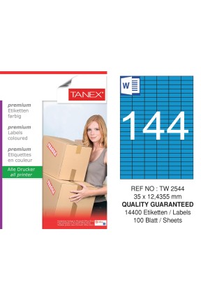 Tanex TW-2544 35x12,4355mm Mavi Pastel Laser Etiket 100 Lü Tanex TW-2544 35x12,4355mm Mavi Pastel Laser Etiket 100 Lü