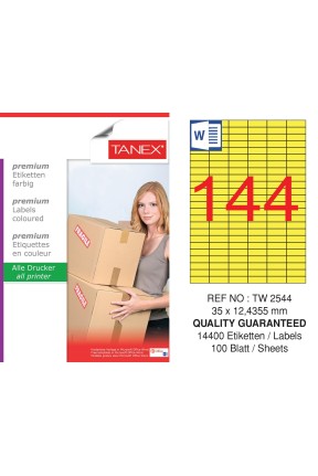 Tanex TW-2544 35x12,4355mm Sarı Pastel Laser Etiket 100 Lü Paket Tanex TW-2544 35x12,4355mm Sarı Pastel Laser Etiket 100 Lü Paket