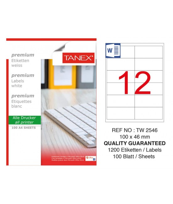 Tanex TW-2546 100x46 mm Sökülebilir Etiket 100 Lü