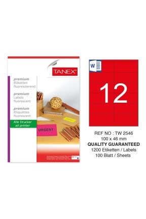 Tanex TW-2546 100x46mm Kırmızı Floresan Laser Etiket 100 Lü 