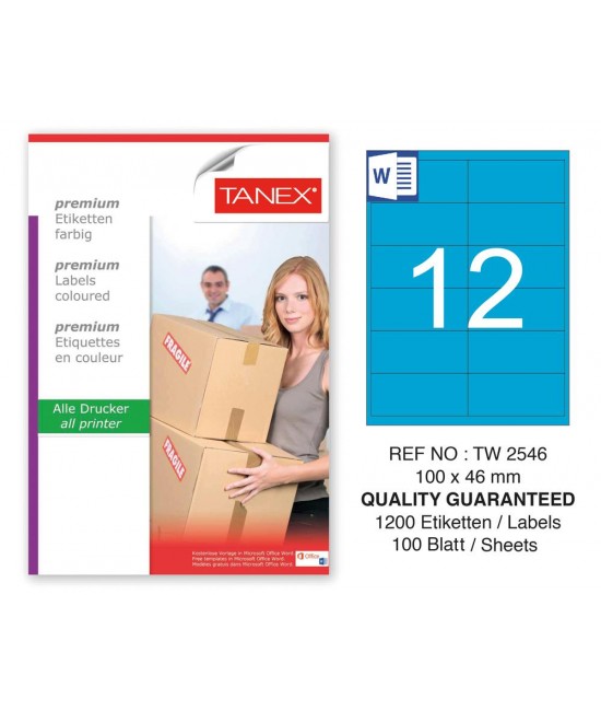 Tanex TW-2546 100x46mm Mavi Pastel Laser Etiket 100 Lü
