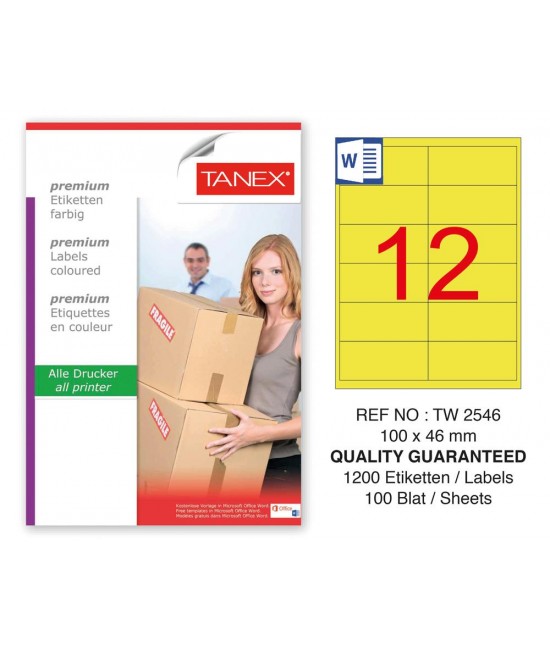 Tanex TW-2546 100x46mm Sarı Pastel Laser Etiket 100 Lü Paket