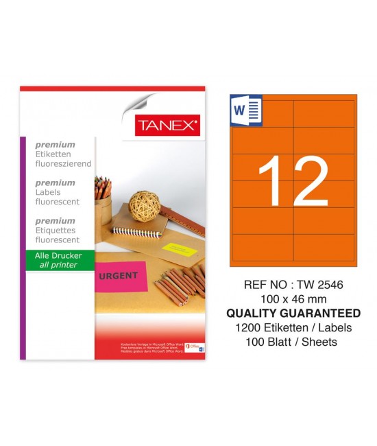 Tanex TW-2546 100x46mm Orange Fluorescent Laser Label 100 Pcs