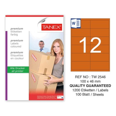 Tanex TW-2546 100x46mm Turuncu Pastel Laser Etiket 100 Lü Tanex TW-2546 100x46mm Turuncu Pastel Laser Etiket 100 Lü