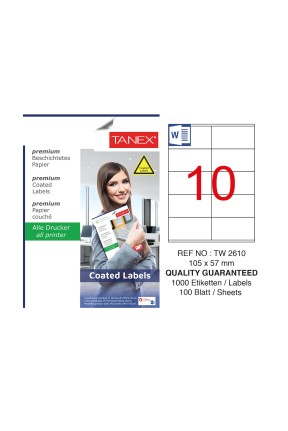 Tanex TW-2610 105x57mm Kuşe Lazer Etiket 100 Lü Paket