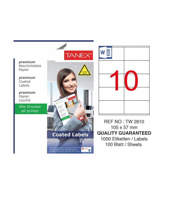 Tanex TW-2610 105x57mm Kuşe Lazer Etiket 100 Lü Paket