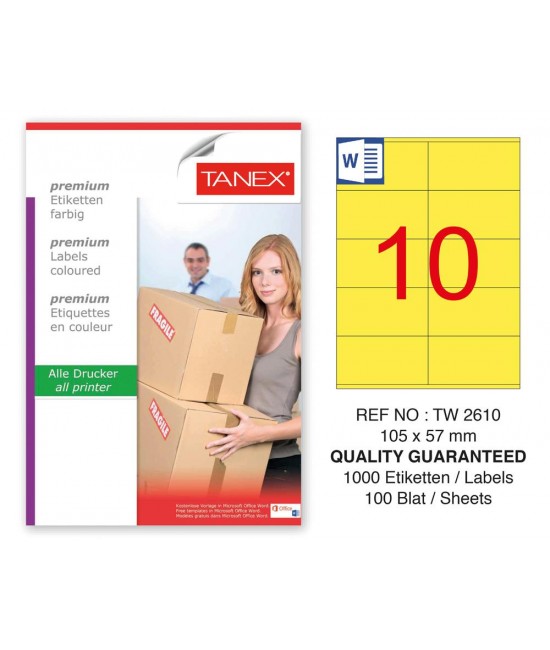 Tanex TW-2610 105x57mm Sarı Pastel Laser Etiket 100 Lü Paket