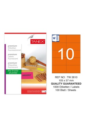 Tanex TW-2610 105x57mm Turuncu Floresan Laser Etiket 100 Lü
