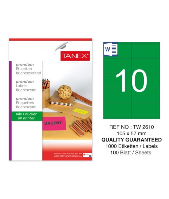 Tanex TW-2610 105x57mm Green Fluorescent Laser Label 100 Pcs