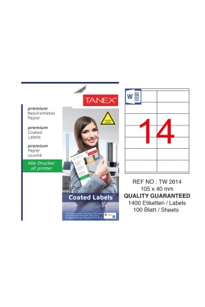 Tanex TW-2614 105x40mm Kuşe Lazer Etiket 100 Lü Paket