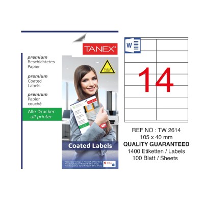 Tanex TW-2614 105x40mm Kuşe Lazer Etiket 100 Lü Paket Tanex TW-2614 105x40mm Kuşe Lazer Etiket 100 Lü Paket