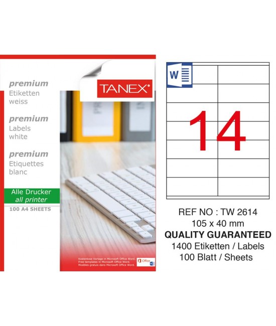 Tanex TW-2614 105x40mm Laser Label 1400 Pieces