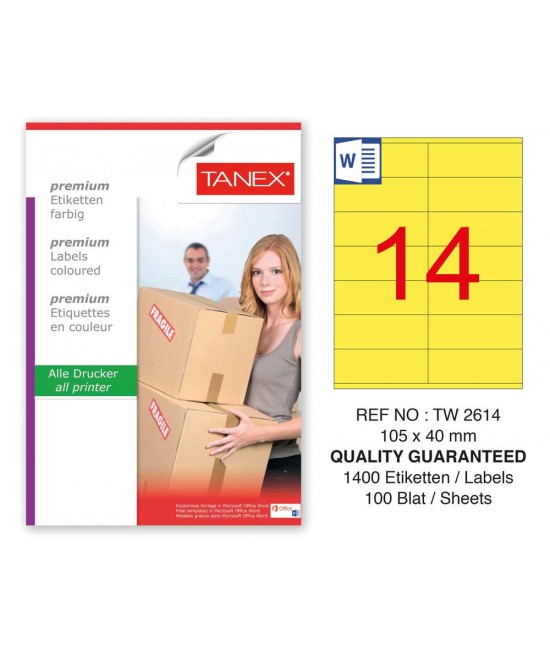 Tanex TW-2614 105x40mm Sarı Pastel Laser Etiket 100 Lü Paket