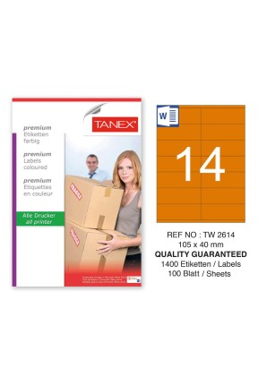 Tanex TW-2614 105x40mm Turuncu Pastel Laser Etiket 100 Lü Tanex TW-2614 105x40mm Turuncu Pastel Laser Etiket 100 Lü