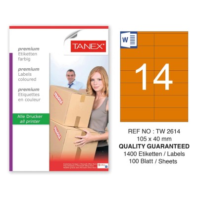 Tanex TW-2614 105x40mm Turuncu Pastel Laser Etiket 100 Lü Tanex TW-2614 105x40mm Turuncu Pastel Laser Etiket 100 Lü