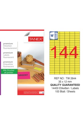 Tanex TW-2644 35x12 mm Sarı Floresan Laser Etiket 100 Lü 