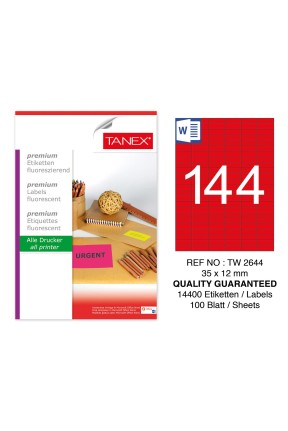 Tanex TW-2644 35x12mm Kırmızı Pastel Laser Etiket 100 Lü Tanex TW-2644 35x12mm Kırmızı Pastel Laser Etiket 100 Lü