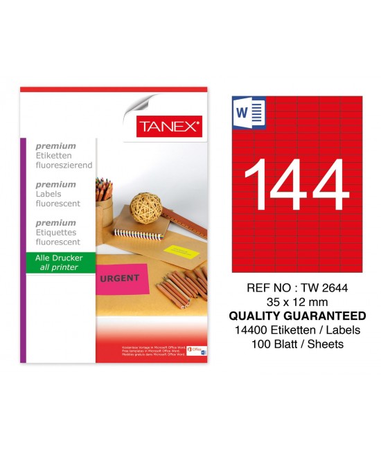 Tanex TW-2644 35x12mm Kırmızı Pastel Laser Etiket 100 Lü