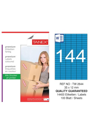 Tanex TW-2644 35x12mm Mavi Pastel Laser Etiket 100 Lü Tanex TW-2644 35x12mm Mavi Pastel Laser Etiket 100 Lü