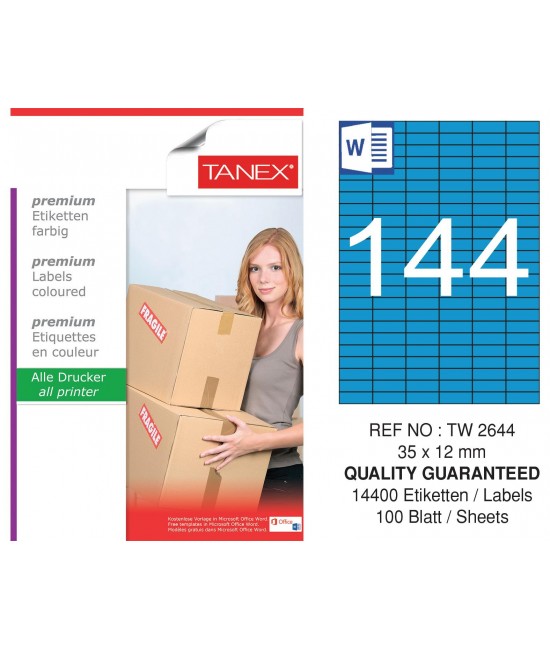 Tanex TW-2644 35x12mm Mavi Pastel Laser Etiket 100 Lü