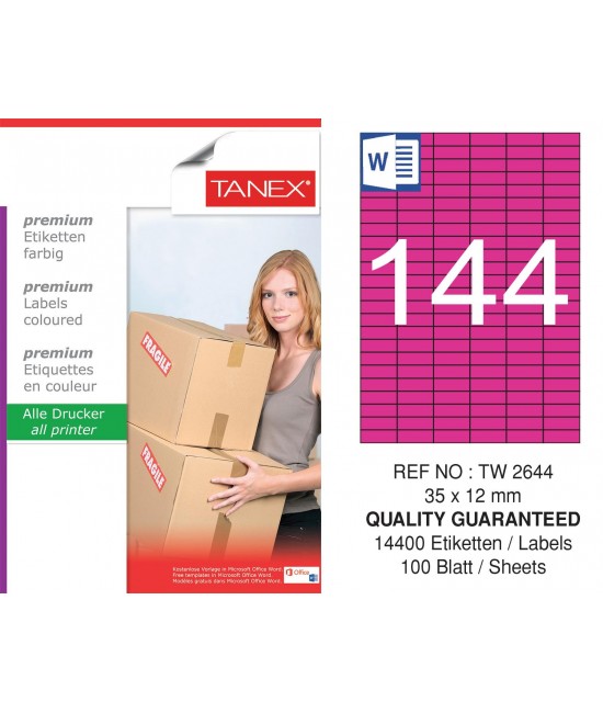 Tanex TW-2644 35x12mm Pembe Pastel Laser Etiket 100 Lü