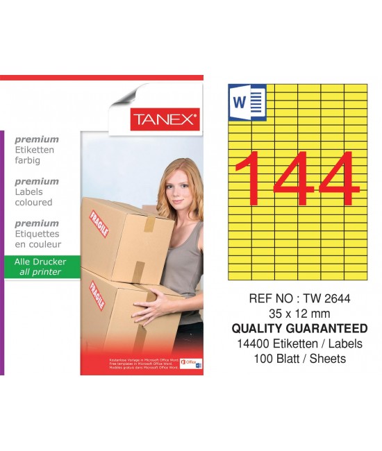 Tanex TW-2644 35x12mm Sarı Pastel Laser Etiket 100 Lü Paket